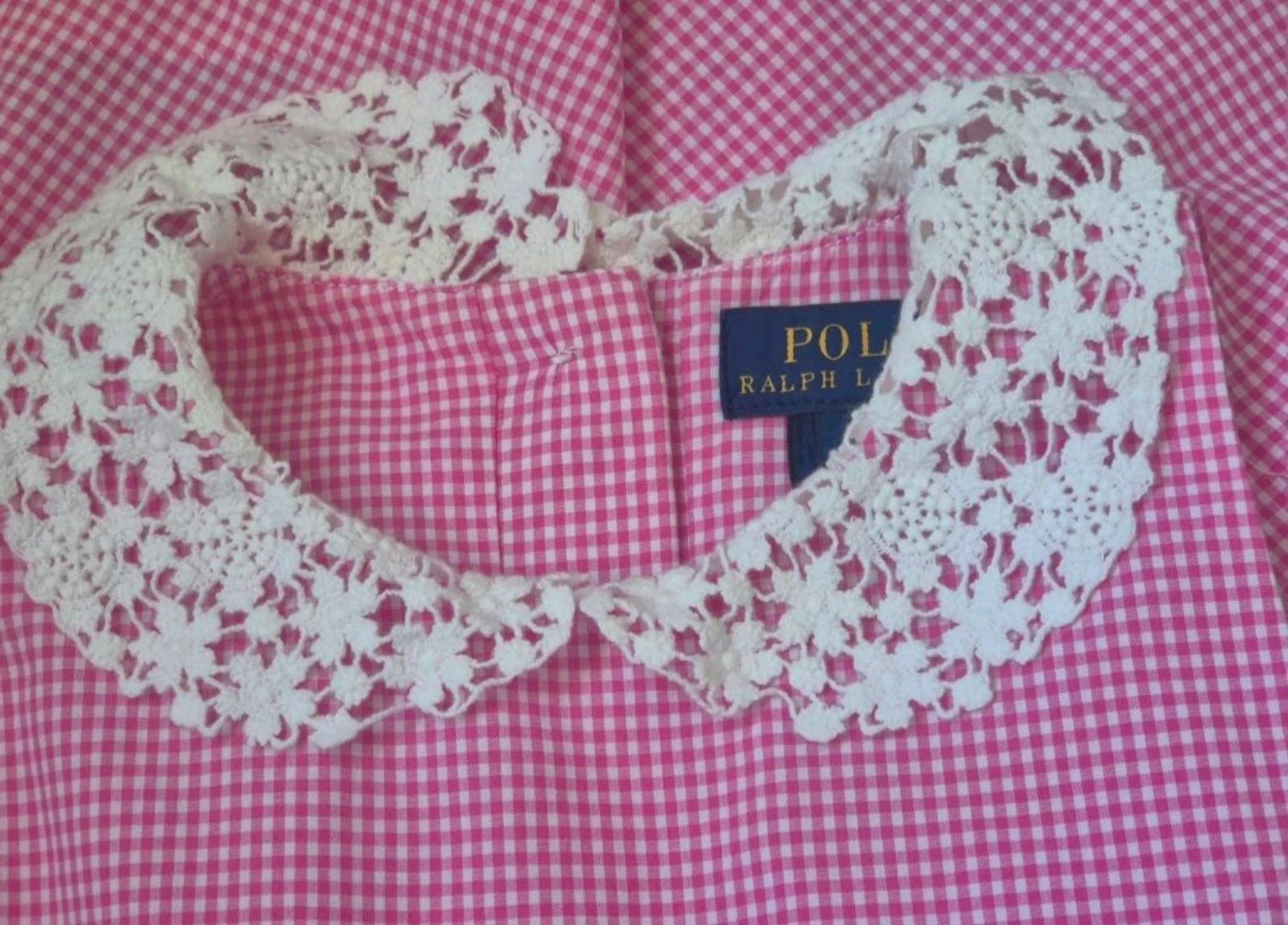 Roze Vichy-gestreepte jurk met kanten kraag. Polo Ralph Lauren. Maat 6 jaar. Evenementen. Gasten – photo 12